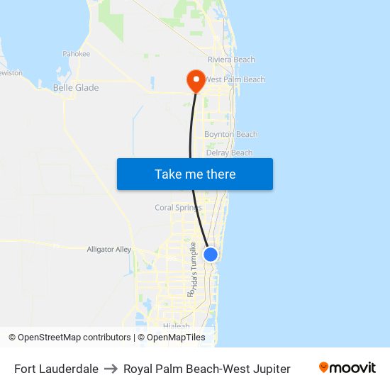 Fort Lauderdale to Royal Palm Beach-West Jupiter map