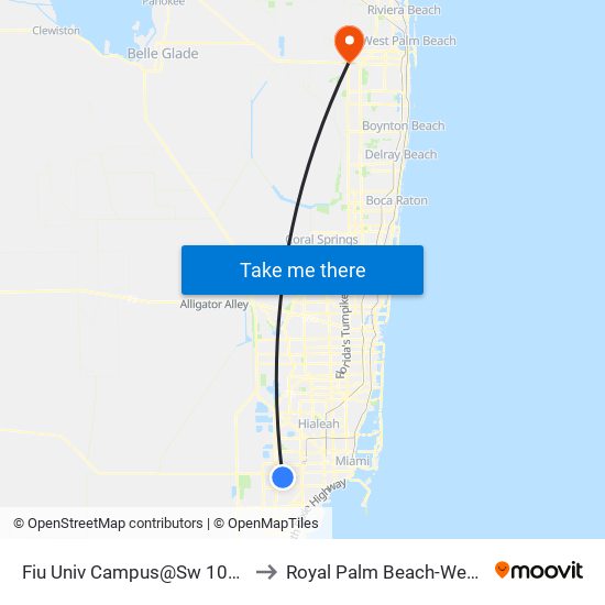 Fiu Univ Campus@Sw 107 Av-17 St to Royal Palm Beach-West Jupiter map