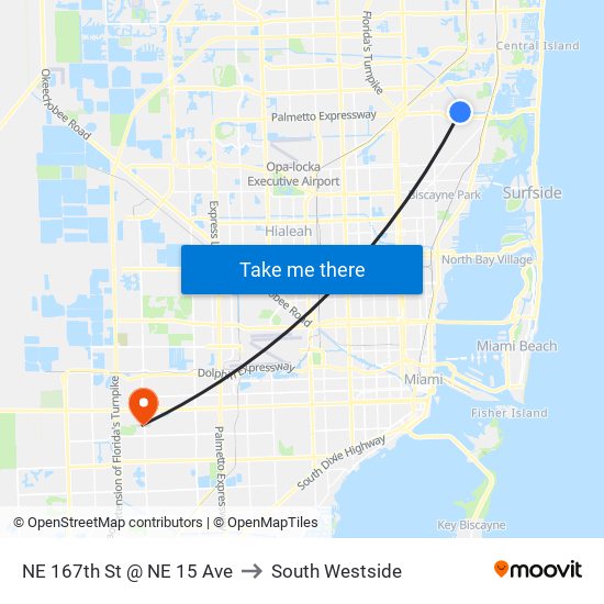 NE 167th St @ NE 15 Ave to South Westside map