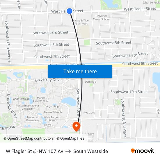 W Flagler St @ NW 107 Av to South Westside map