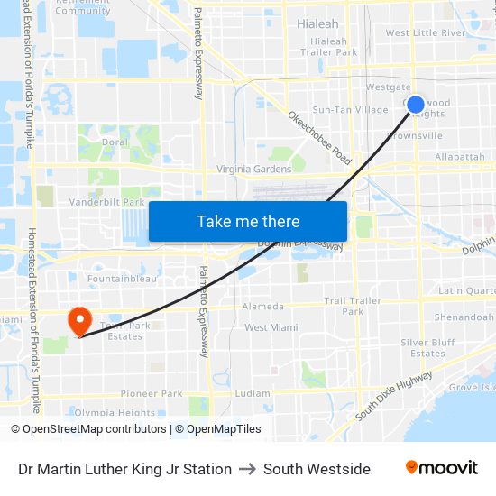 Dr Martin Luther King Jr Station to South Westside map