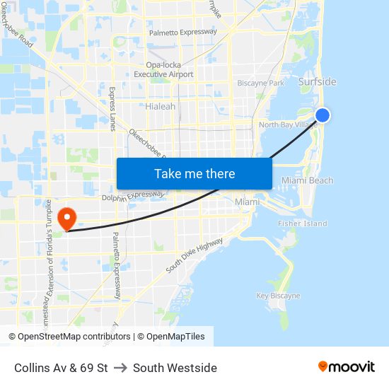 Collins Av & 69 St to South Westside map