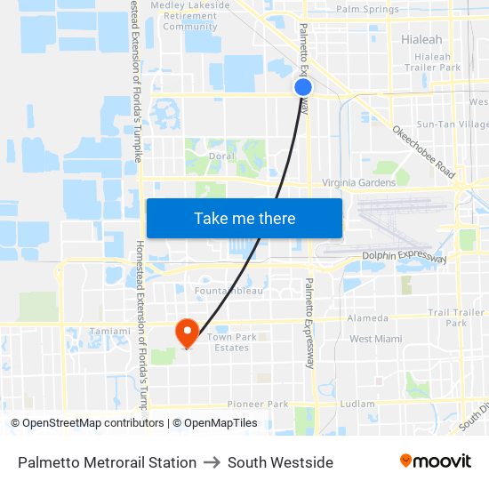 Palmetto Metrorail Station to South Westside map