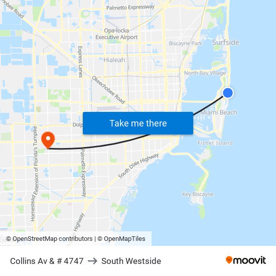 Collins Av & # 4747 to South Westside map