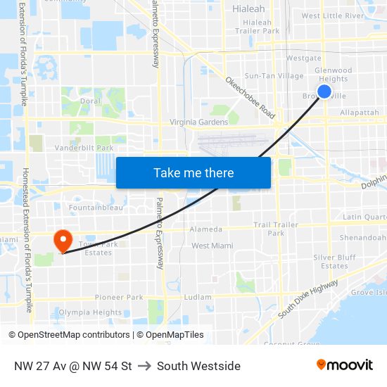 NW 27 Av @ NW 54 St to South Westside map