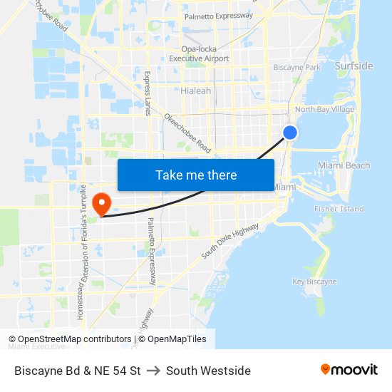 Biscayne Bd & NE 54 St to South Westside map