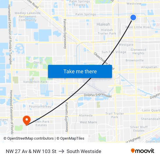 NW 27 Av & NW 103 St to South Westside map