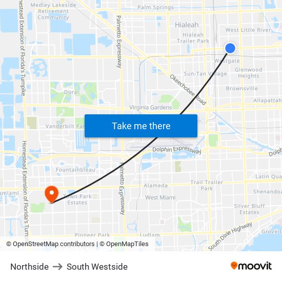 Northside to South Westside map