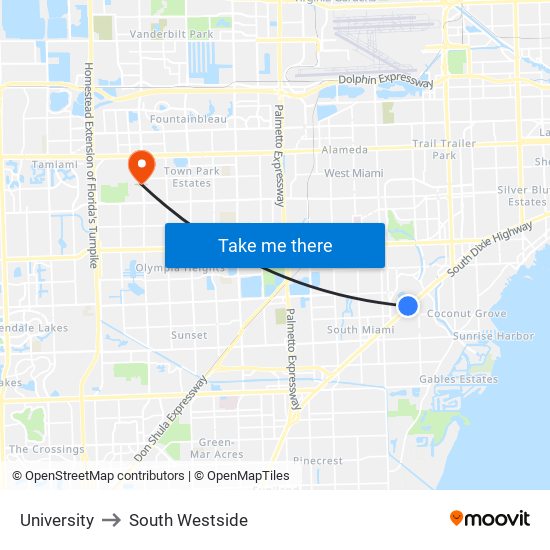 University to South Westside map