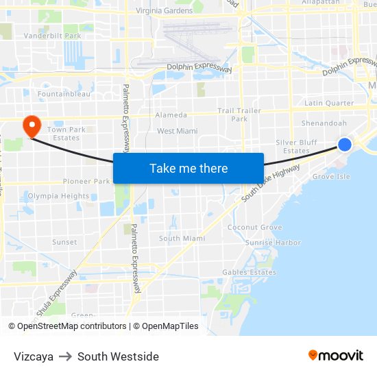 Vizcaya to South Westside map