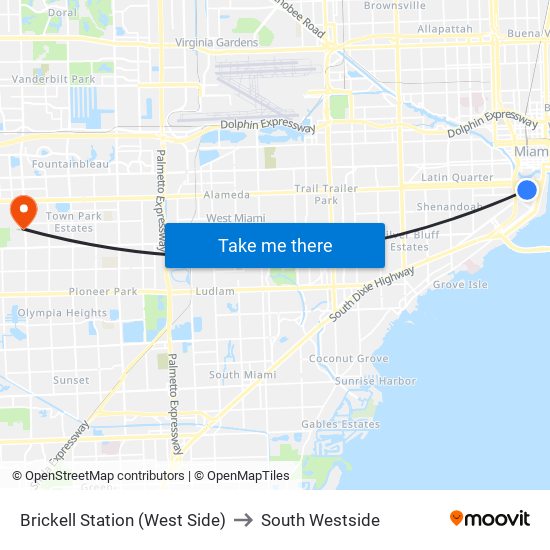 Brickell Station (West Side) to South Westside map