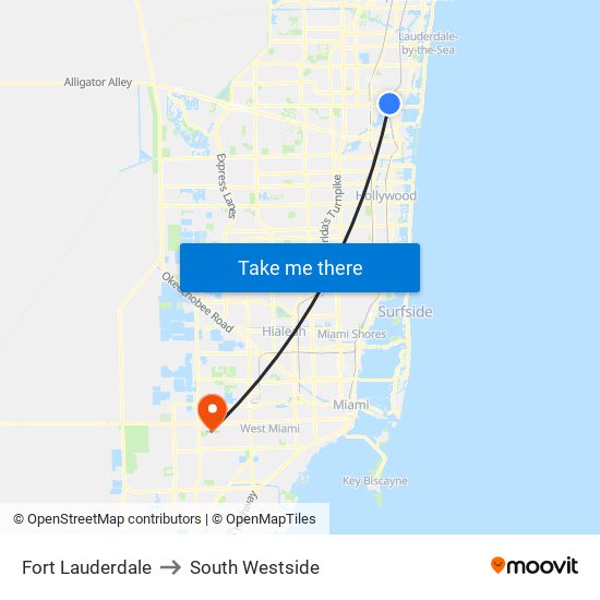 Fort Lauderdale to South Westside map