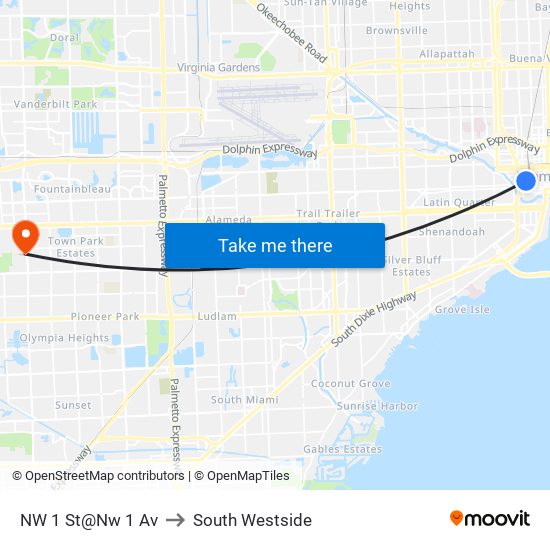 NW 1 St@Nw 1 Av to South Westside map