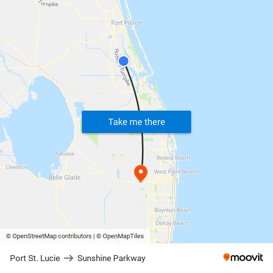 Port St. Lucie to Sunshine Parkway map