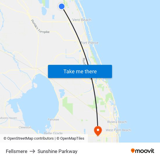 Fellsmere to Sunshine Parkway map