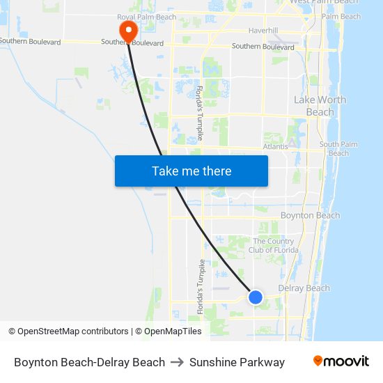 Boynton Beach-Delray Beach to Sunshine Parkway map