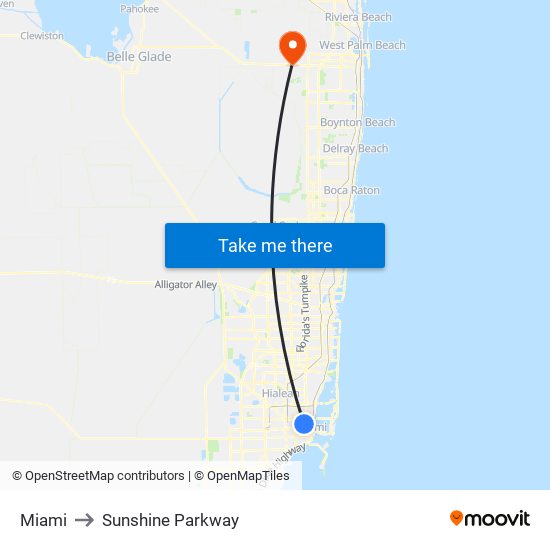 Miami to Sunshine Parkway map