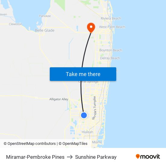 Miramar-Pembroke Pines to Sunshine Parkway map