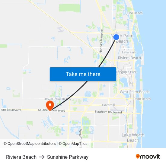 Riviera Beach to Sunshine Parkway map