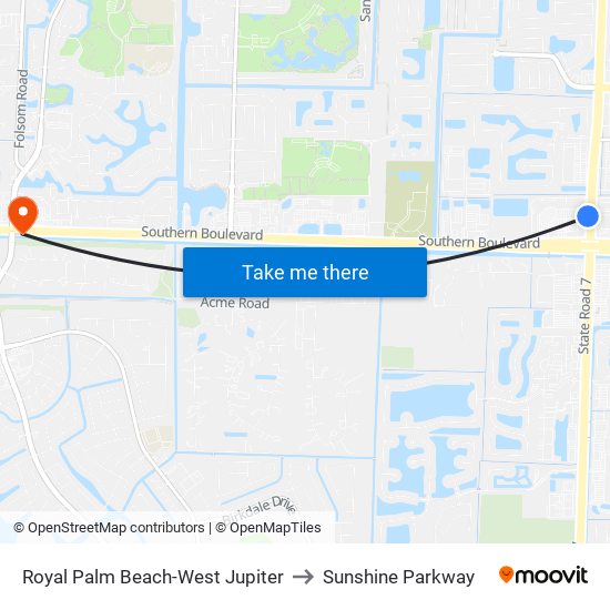 Royal Palm Beach-West Jupiter to Sunshine Parkway map