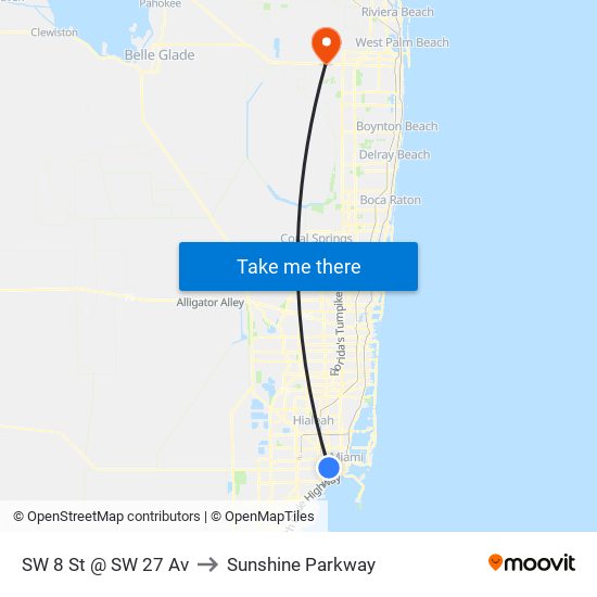 SW 8 St @ SW 27 Av to Sunshine Parkway map