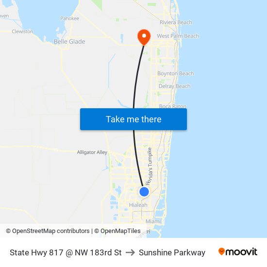 State Hwy 817 @ NW 183rd St to Sunshine Parkway map