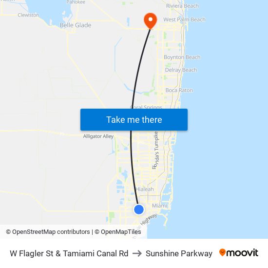 W Flagler St & Tamiami Canal Rd to Sunshine Parkway map