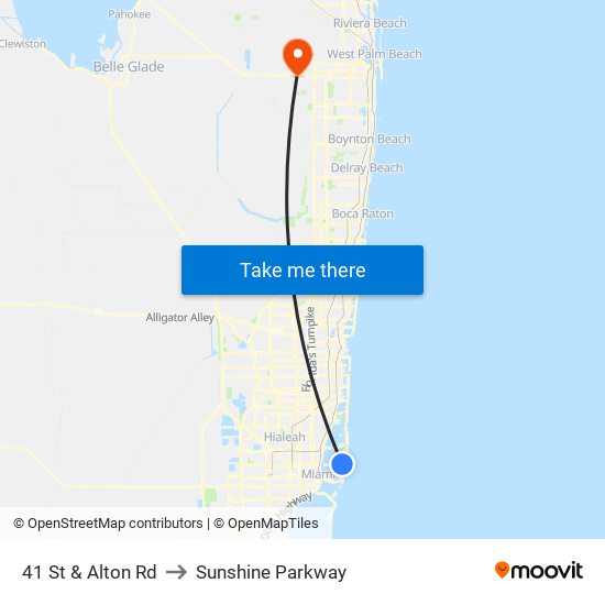41 St & Alton Rd to Sunshine Parkway map