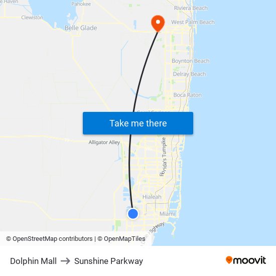 Dolphin Mall to Sunshine Parkway map