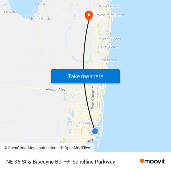 NE 36 St & Biscayne Bd to Sunshine Parkway map