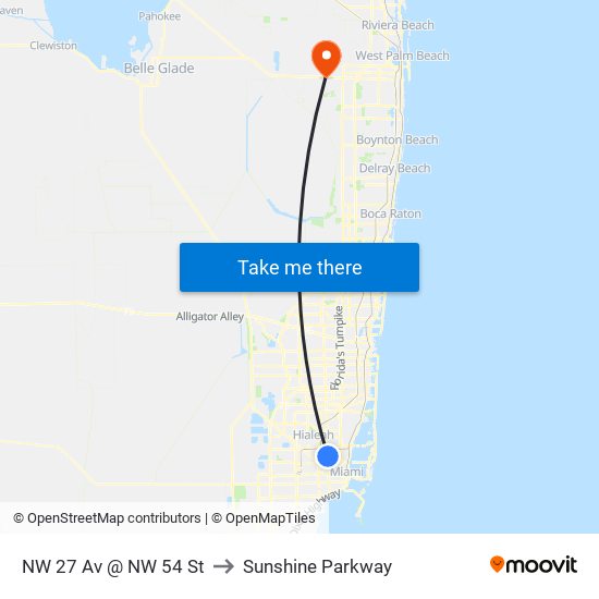 NW 27 Av @ NW 54 St to Sunshine Parkway map