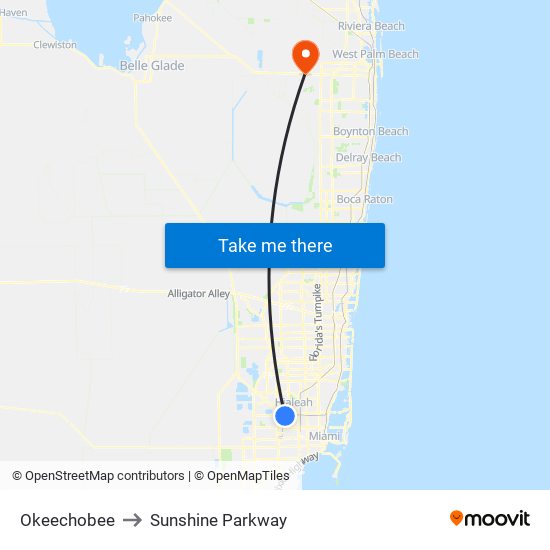 Okeechobee to Sunshine Parkway map