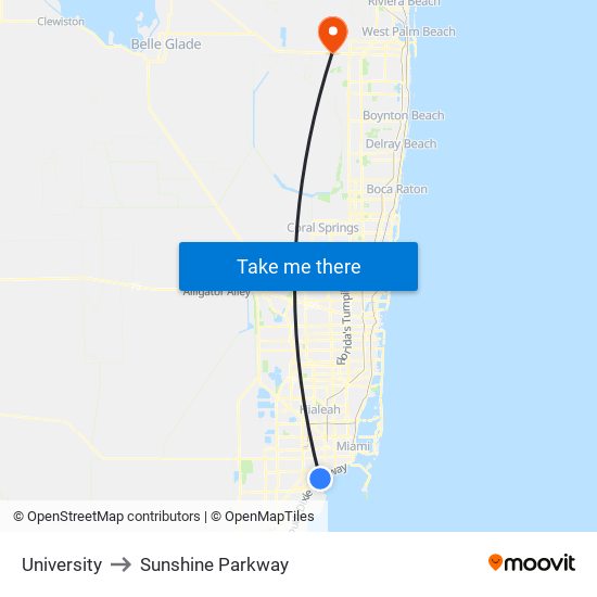 University to Sunshine Parkway map