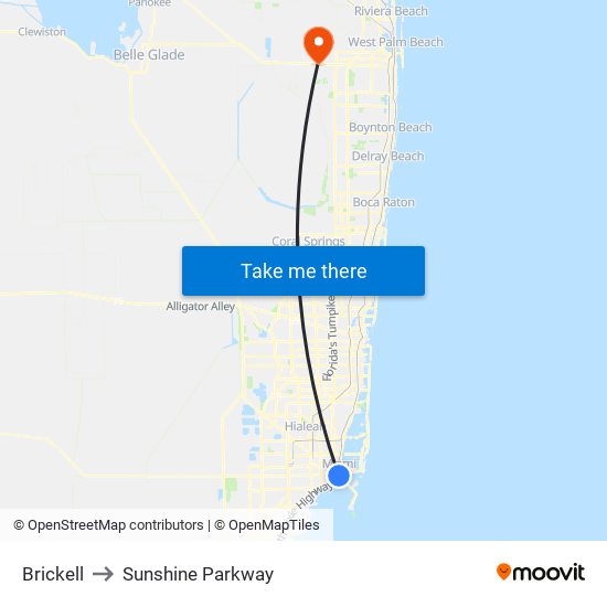 Brickell to Sunshine Parkway map