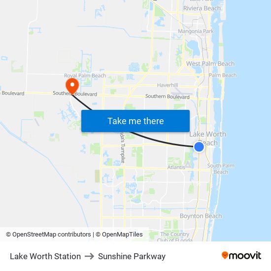 Lake Worth Beach Station to Sunshine Parkway map