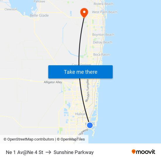 Ne 1 Av@Ne 4 St to Sunshine Parkway map