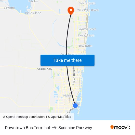 Downtown Bus Terminal to Sunshine Parkway map