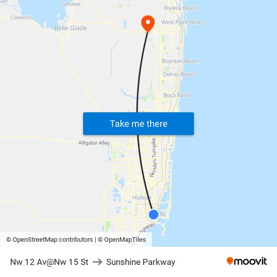 Nw 12 Av@Nw 15 St to Sunshine Parkway map