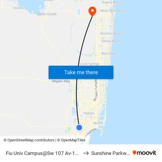 Fiu Univ Campus@Sw 107 Av-17 St to Sunshine Parkway map