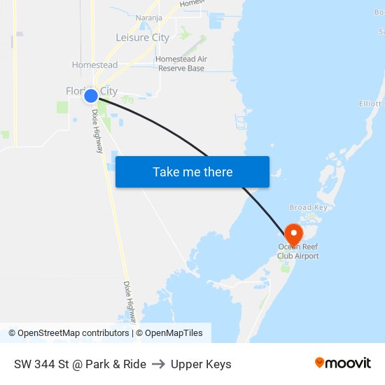 SW 344 St @ Park & Ride to Upper Keys map