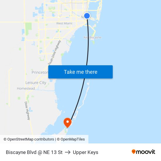 Biscayne Blvd @ NE 13 St to Upper Keys map