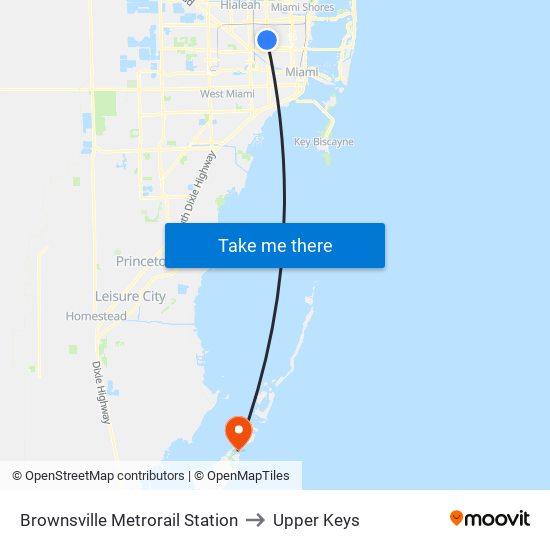 Brownsville Metrorail Station to Upper Keys map