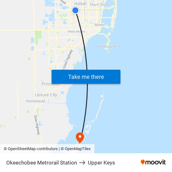 Okeechobee Metrorail Station to Upper Keys map