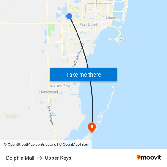 Dolphin Mall to Upper Keys map