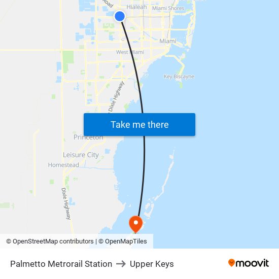 Palmetto Metrorail Station to Upper Keys map