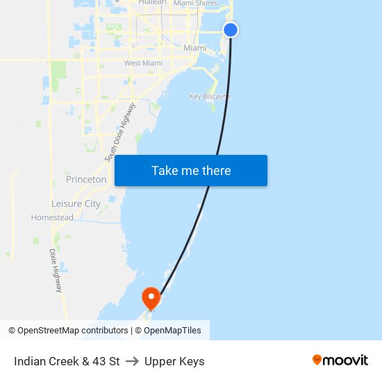 Indian Creek & 43 St to Upper Keys map