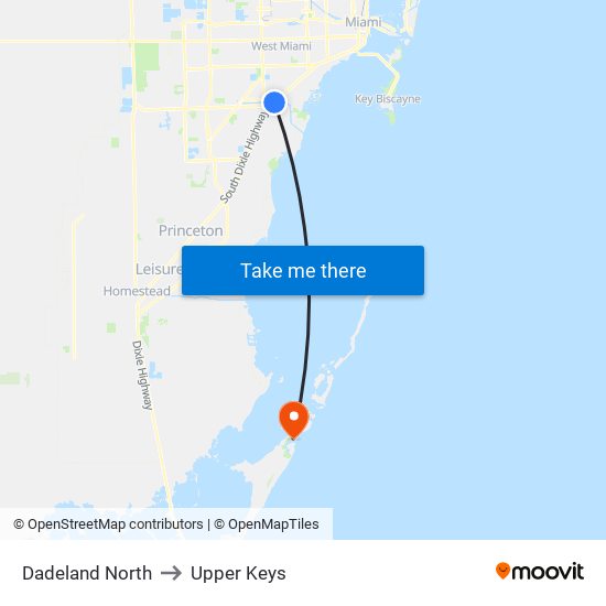 Dadeland North to Upper Keys map