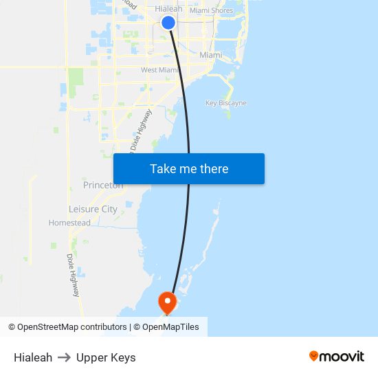 Hialeah to Upper Keys map