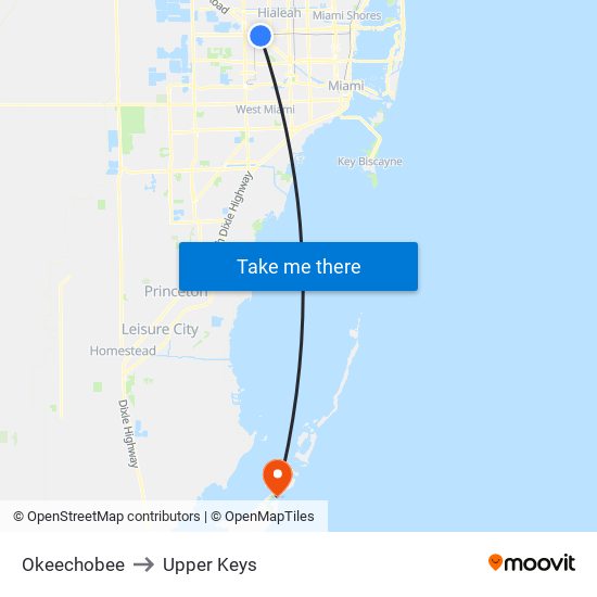 Okeechobee to Upper Keys map