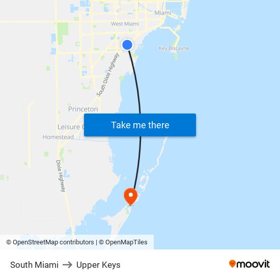 South Miami to Upper Keys map